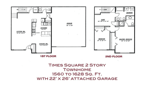 Floor plan for 2 beds, 2.5 baths, 1560 sqft